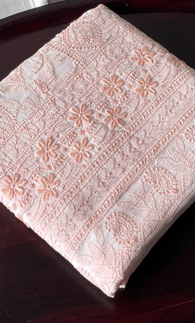 Women's Lakhnavi Handcrafted Cotton Chikankari Unstitched Kurti Fabric - HONC0318053