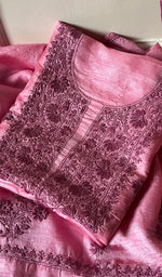 Load image into Gallery viewer, Women's Lakhnavi Handcrafted Tussar Silk Chikankari Full Suit Material - HONC0269543