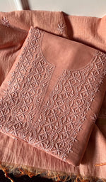 Load image into Gallery viewer, Women's Lucknowi Handcrafted Chanderi Silk Chikankari Full Suit Material - HONC265290