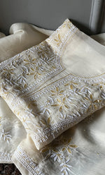 Load image into Gallery viewer, Women's Lakhnavi Handcrafted Pure Organza Chikankari Unstitched Kurta And Dupatta Set- HONC0319581