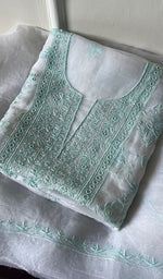 将图像加载到图库查看器中, Women's Lakhnavi Handcrafted Pure Organza Chikankari Unstitched Kurta And Dupatta Set- HONC0271904