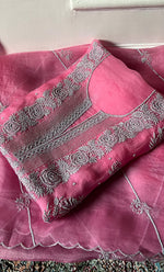 将图像加载到图库查看器中, Gulaab Women's Lakhnavi Handcrafted Pure Organza Chikankari Unstitched Kurta And Dupatta Set- HONC0311846