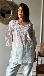 Load image into Gallery viewer, Riddhi Women's Lakhnavi Handcrafted Chanderi Silk Chikankari Top And Pant Set - HONC0360683