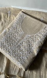 将图像加载到图库查看器中, Women's Lakhnavi Handcrafted Tissue Chanderi Unstitched Chikankari Kurta And Dupatta Set - HONC0328101
