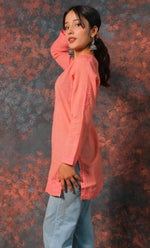 Load image into Gallery viewer, Women's Lakhnavi Handcrafted Cotton Chikankari Top - HONC0331499