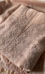 Load image into Gallery viewer, Women's Lakhnavi Handcrafted Mul Chanderi Unstitched Chikankari Full Suit Material - HONC0328132