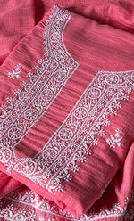 Load image into Gallery viewer, Women's Lucknowi Handcrafted Kota Cotton Chikankari Unstitched  Kurta And Dupatta Set - HONC0305970