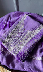 Load image into Gallery viewer, Women's Lakhnavi Handcrafted Munga Silk Chikankari Kurta And Dupatta Set- HONC0256126