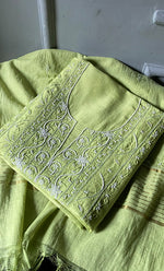 Load image into Gallery viewer, Baseema Women's Lucknowi Handcrafted Chanderi Silk Chikankari Full Suit Material - HONC0278001