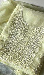 将图像加载到图库查看器中, Women's Lakhnavi Handcrafted Organza Chikankari Unstitched Full Suit Material - HONC0271221