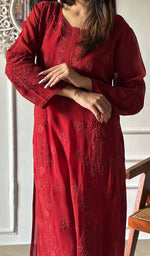 Load image into Gallery viewer, Safiya Women's Lakhnavi Handcrafted Viscose Georgette Chikankari Kurti- HONC0207795