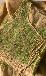 Load image into Gallery viewer, Women's Lakhnavi Handcrafted Mul Chanderi Semi - Stitched Angrakha And Dupatta Set - HONC0326283