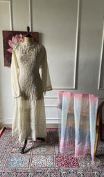Load image into Gallery viewer, Women's Lucknowi Handcrafted Pure Organza Silk Chikankari Semi - stitched Anarkali Dupatta Set- HONC0362220