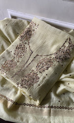 将图像加载到图库查看器中, Hunar Women's Lakhnavi Handcrafted Mul Chanderi Unstitched Kurta And Dupatta Set- HONC0300736