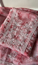 将图像加载到图库查看器中, Women's Lakhnavi Handcrafted Organza Chikankari Unstitched Kurta And Dupatta Set - HONC0268883