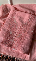 将图像加载到图库查看器中, Yasmin Women's Lakhnavi Handcrafted Mul Chanderi Chikankari Full Suit Material - HONC0255320