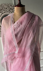 将图像加载到图库查看器中, Women's Lucknowi Handcrafted Pure Organza Silk Chikankari Saree - HONC0321771