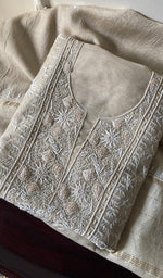 Load image into Gallery viewer, Women's Lakhnavi Handcrafted Munga Silk Chikankari Kurta And Dupatta Set- HONC0273584