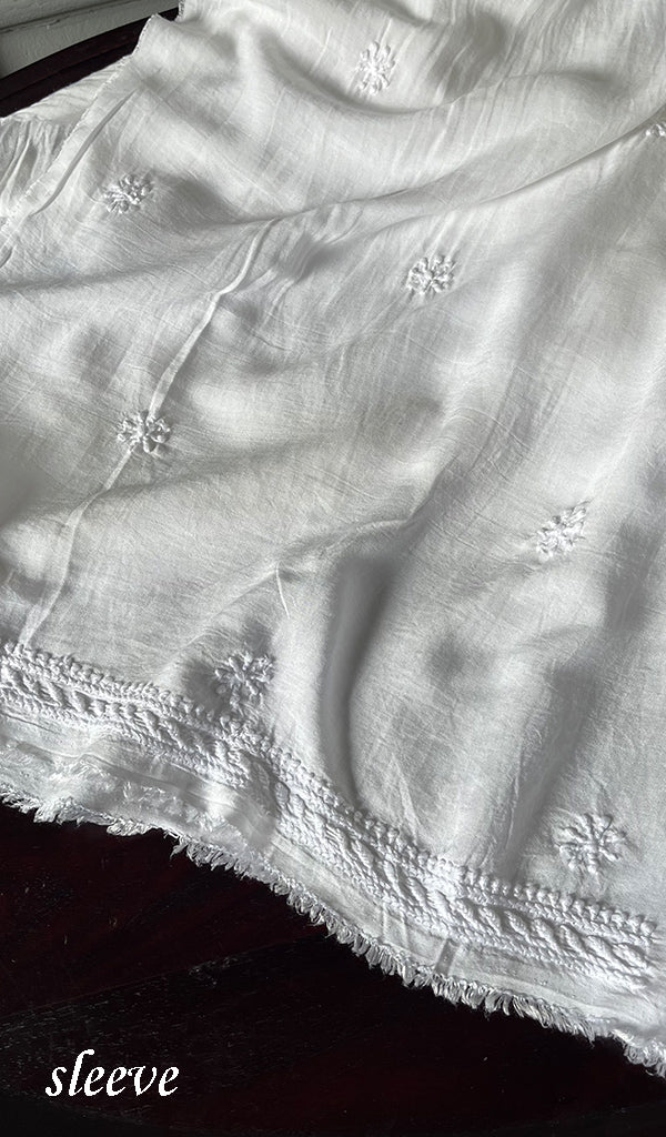 Women's Lakhnavi Handcrafted Modal Cotton Chikankari Unstitched Kurti Fabric - HONC0242111