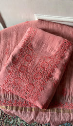 Load image into Gallery viewer, Women's Lakhnavi Handcrafted Mul Chanderi Unstitched Chikankari Full Suit Material - HONC0324508