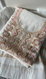 Load image into Gallery viewer, Junoon Women's Lakhnavi Handcrafted Mul Chanderi Unstitched Kurta And Dupatta Set - HONC0279812