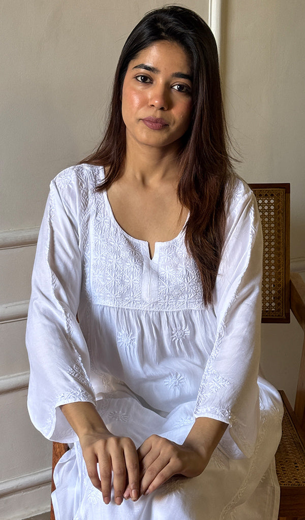 Women's Lucknowi Handcrafted Muslin Chikankari Kurti - HONC0202066