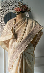 将图像加载到图库查看器中, Women's Lakhnavi Handcrafted Tussar Silk Chikankari Saree - HONC0313446