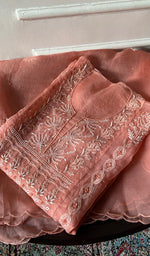 将图像加载到图库查看器中, Women's Lakhnavi Handcrafted Pure Organza Chikankari Semi - Stitched Kurta And Dupatta Set- HONC0310093