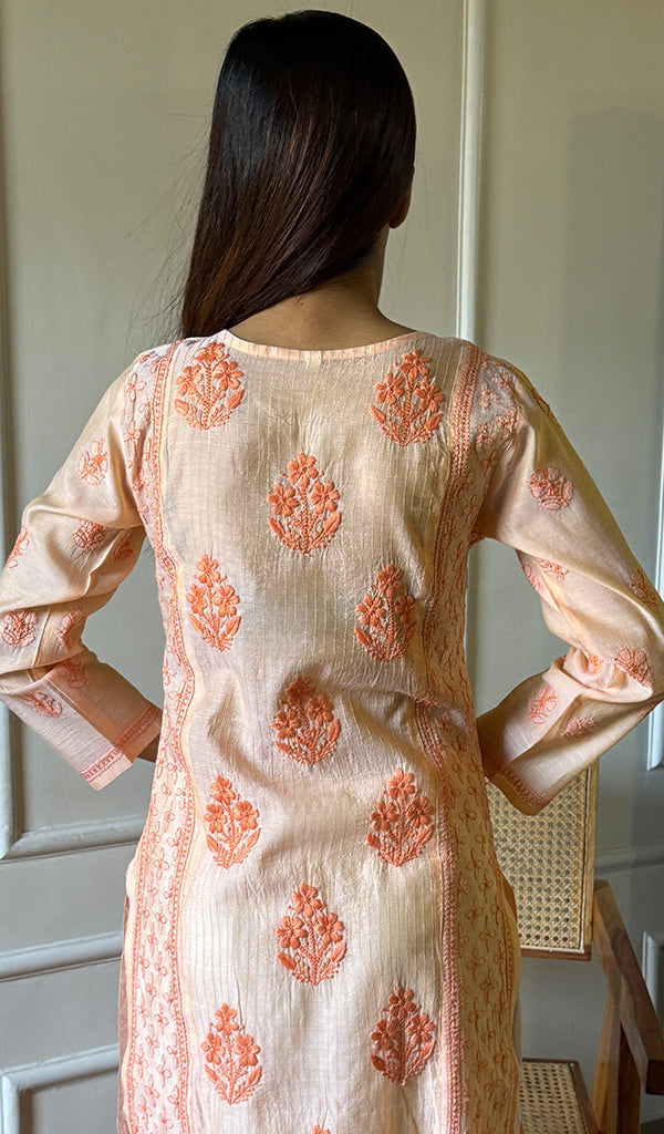 Women's Lucknowi Handcrafted Chanderi Chikankari Kurti - HONC0285463