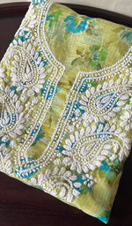 将图像加载到图库查看器中, Women's Lakhnavi Handcrafted Kota Cotton Chikankari Unstitched Kurti Fabric - HONC0268825