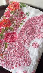 将图像加载到图库查看器中, Women's Lakhnavi Handcrafted Cotton Chikankari Unstitched Kurti Fabric - HONC0284349