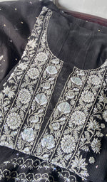 将图像加载到图库查看器中, Women's Lakhnavi Handcrafted Pure Chiffon Semi - Stitched Anarkali And Dupatta Set - HONC0268271