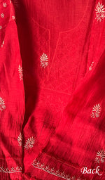 Load image into Gallery viewer, Women's Lakhnavi Handcrafted Mul Chanderi Chikankari Semi - Stitched Kurta Dupatta Set - HONC0235320