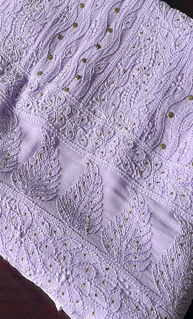 Women's Lakhnavi Handcrafted Viscose Georgette Chikankari Kurti Fabric - HONC0207167