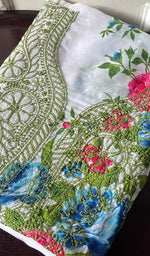 将图像加载到图库查看器中, Women's Lakhnavi Handcrafted Cotton Chikankari Unstitched Kurti Fabric - HONC0284341
