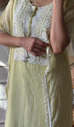 Load image into Gallery viewer, Women's Lucknowi Handcrafted Mul chanderi Chikankari Kaftan - HONC0164615