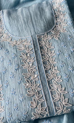 Load image into Gallery viewer, Saziya Women's Lakhnavi Handcrafted Mul Chanderi Semi - Stitched Kurta And Dupatta Set - HONC0300395