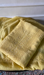 Load image into Gallery viewer, Women's Lakhnavi Handcrafted Mul Chanderi Unstitched Chikankari Full Suit Material - HONC0345051