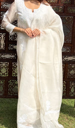 Load image into Gallery viewer, Rose Women's Lucknowi Handcrafted Pure Organza Silk Stitched Chikankari Kurta, Dupatta With Pant Set- HONC0270713