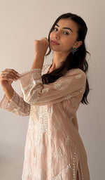 Load image into Gallery viewer, Women's Lucknowi Handcrafted Mul Chanderi Stitched Chikankari Kurta And Plazzo Set- HONC03788220
