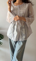 Load image into Gallery viewer, Vaanya Women's Lakhnavi Handcrafted Mul Chanderi Chikankari Top - HONC0373146