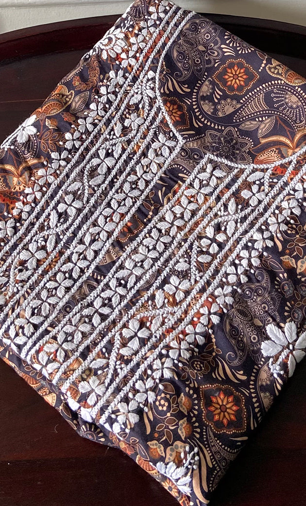 Women's Lakhnavi Handcrafted Cotton Chikankari Unstitched Kurti Fabric - HONC0315325