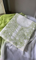 将图像加载到图库查看器中, Women's Lakhnavi Handcrafted Unstitched Cotton Chikankari Suit Material - HONC0301278