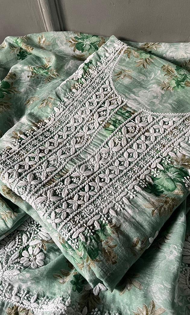 Women's Lakhnavi Handcrafted Cotton Chikankari Kurta And Kurta Dupatta Set - HONC0312686