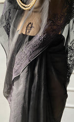 Load image into Gallery viewer, Women's Lucknowi Handcrafted Pure Organza Silk Chikankari Saree - HONC0236358