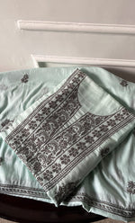 Load image into Gallery viewer, Women's Lakhnavi Handcrafted Cotton Chikankari Kurta And Kurta Dupatta Set - HONC0245292