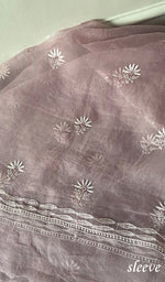 Load image into Gallery viewer, Women's Lakhnavi Handcrafted Pure Organza Chikankari Unstitched Kurta And Dupatta Set- HONC0329217