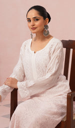 将图像加载到图库查看器中, Women's Lakhnavi Handcrafted Viscose Georgette Chikankari Kurti - HONC0468462