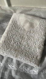 将图像加载到图库查看器中, Women's Lakhnavi Handcrafted Organza Chikankari Unstitched Kurta And Dupatta Set- HONC0249868