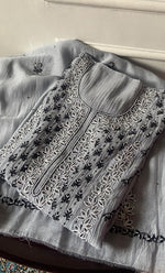 Load image into Gallery viewer, Saziya Women's Lakhnavi Handcrafted Mul Chanderi Semi - Stitched Kurta And Dupatta Set - HONC0339562